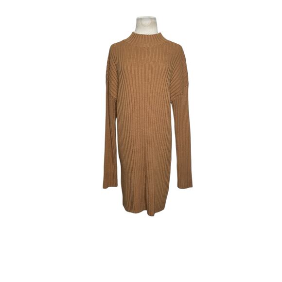 BP brown ribbed knit long sleeves high neck sweater mini dress size Small - Picture 10 of 11